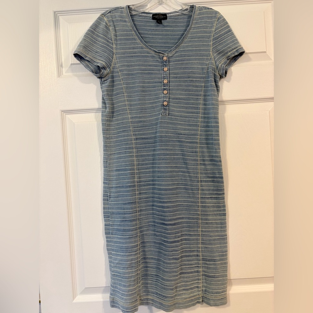 Ralph Lauren Blue Striped short sleeve t shirt Dress knee length petite XS
